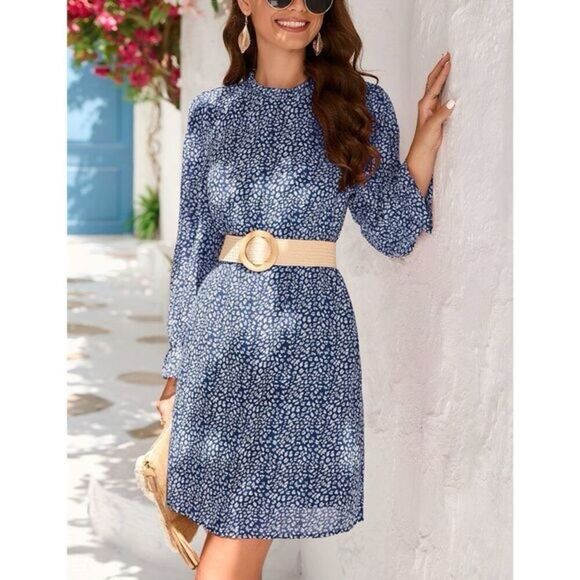 NWT Kojooin Ruffle Mock Neck Long Sleeve Floral Pleated Flowy Mini Dress Sz XXL - Picture 5 of 12